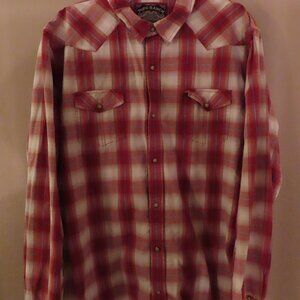 Topo Ranch Men's Long Sleeve Shirt; Red Plaid; Snaps; Size XL